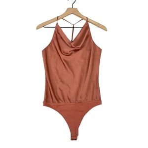 Abercrombie & Fitch Bodysuit Small Cowl Neck Strappy Satin Thong Bodysuit Snaps